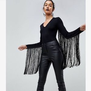 NWT: ASOS Bodysuit with Fringe Sleeve Detail